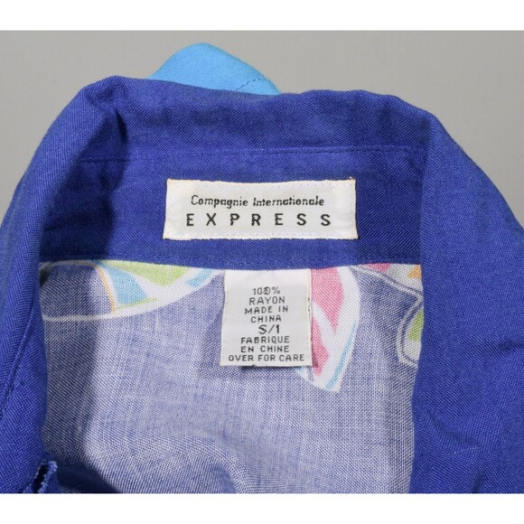 90s Campagnie Internationale Express Hawaiian Floral Short Sleeve Boxy Blouse S - Picture 3 of 3